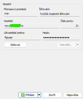 nastavení připojení k FTP ve WinSCP